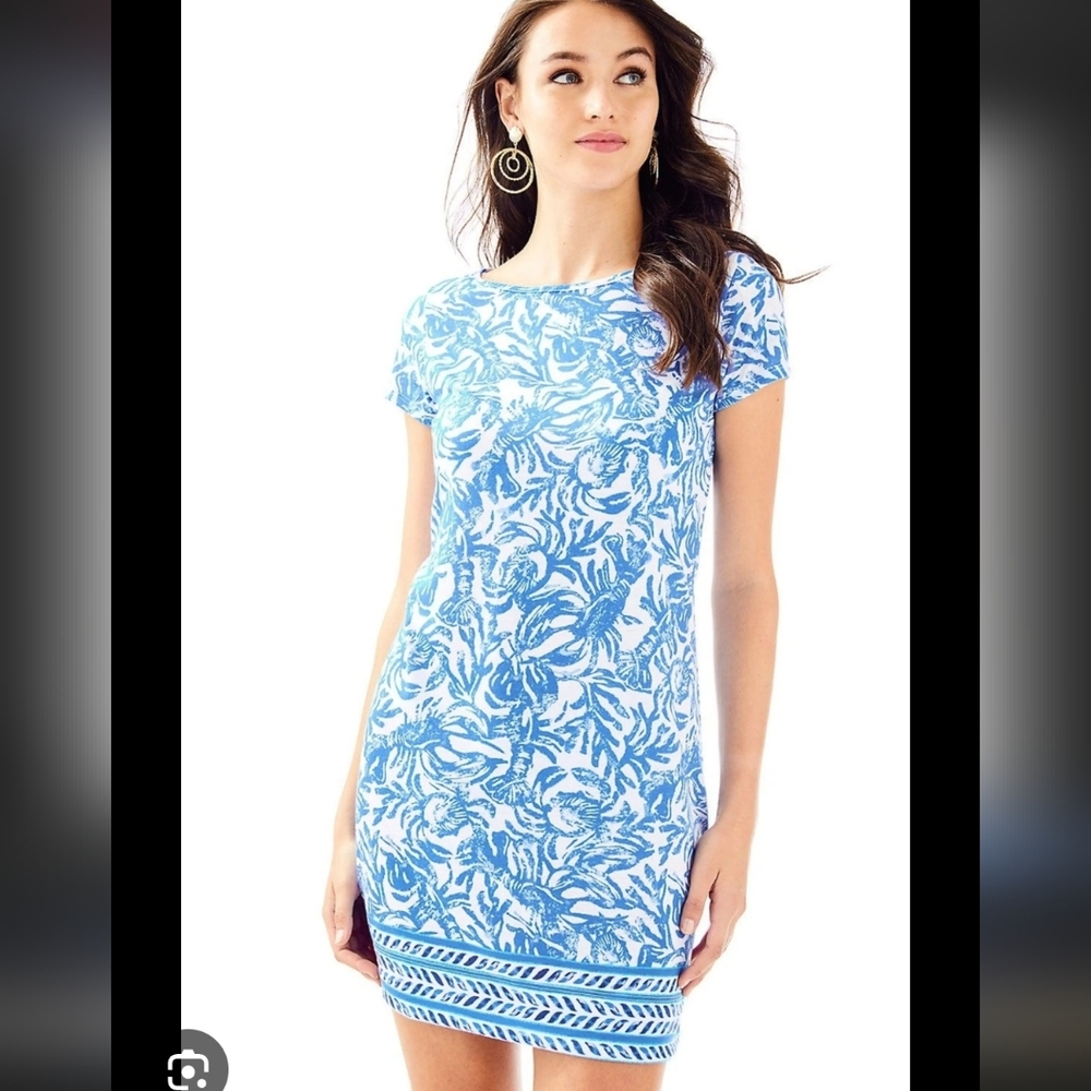 Lilly Pulitzer Marlowe Blue Lobster Pima Cotton Mini Dress XS